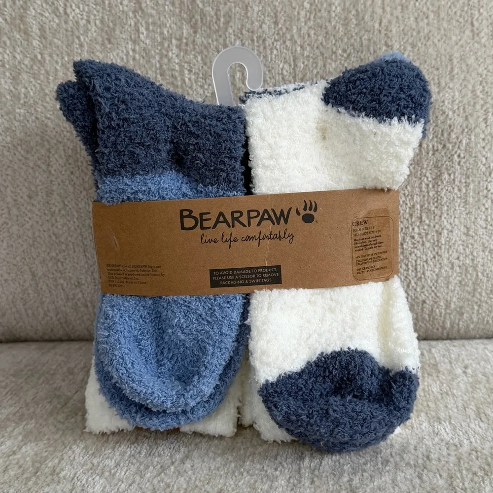 BearPaw Blue and White 4pk Cozy Socks, Sz 9-11
